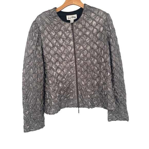 Joseph Ribkoff silver Metallic Textured Zip-Up Jacket Womens Size 14 Canada - Picture 1 of 5
